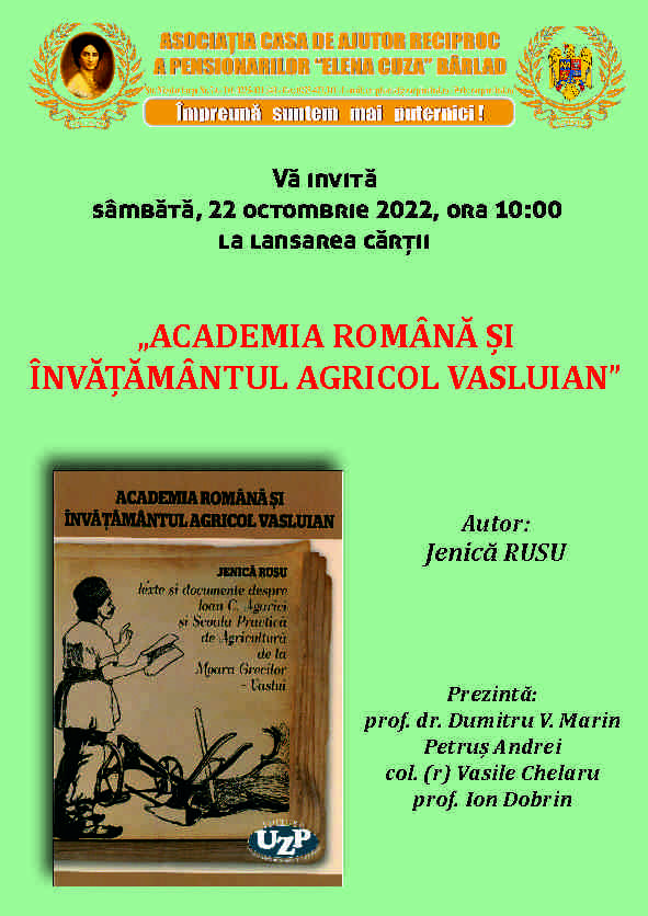 Lansare de carte - Academia română și învățământul agricol vasluian
